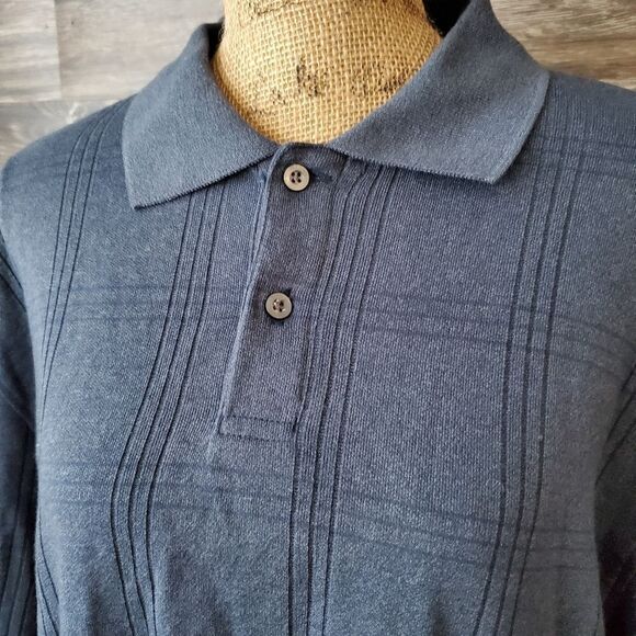 Arrow Mens Polo Pullover XL Navy Blue Gray Long Sleeve - Picture 3 of 8